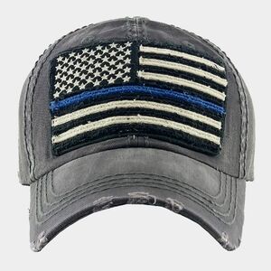 Gray Blue Black American USA Flag Stripe Vintage Brim Baseball Cap Hat